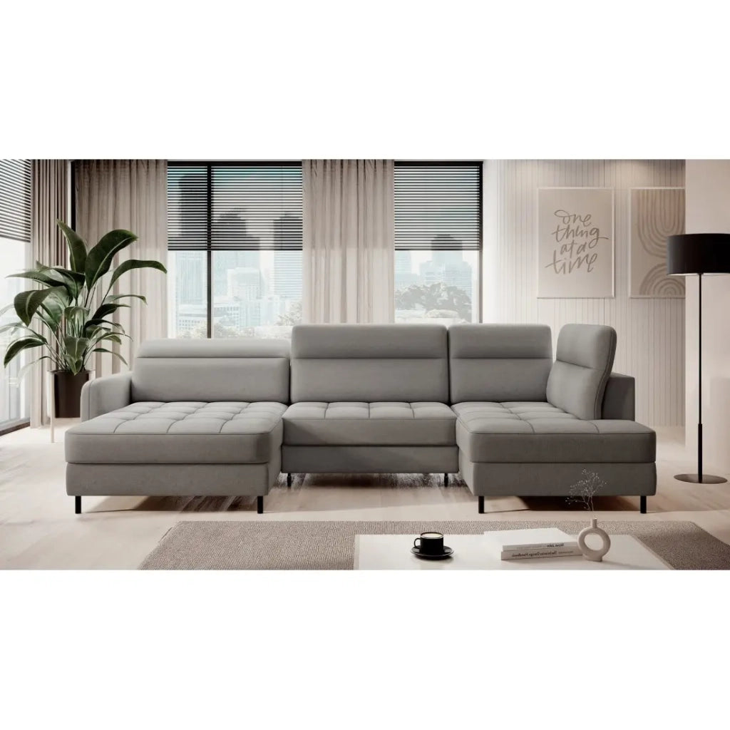Divano angolare trasformabile BERTHO 306 cm grigio – Angolo sinistro con vano contenitore