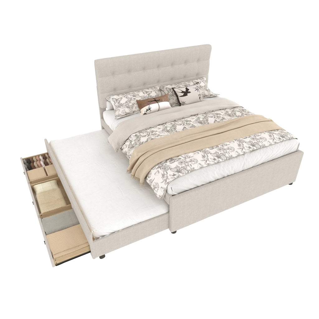 letto imbottito lino beige 140 x 200 cm