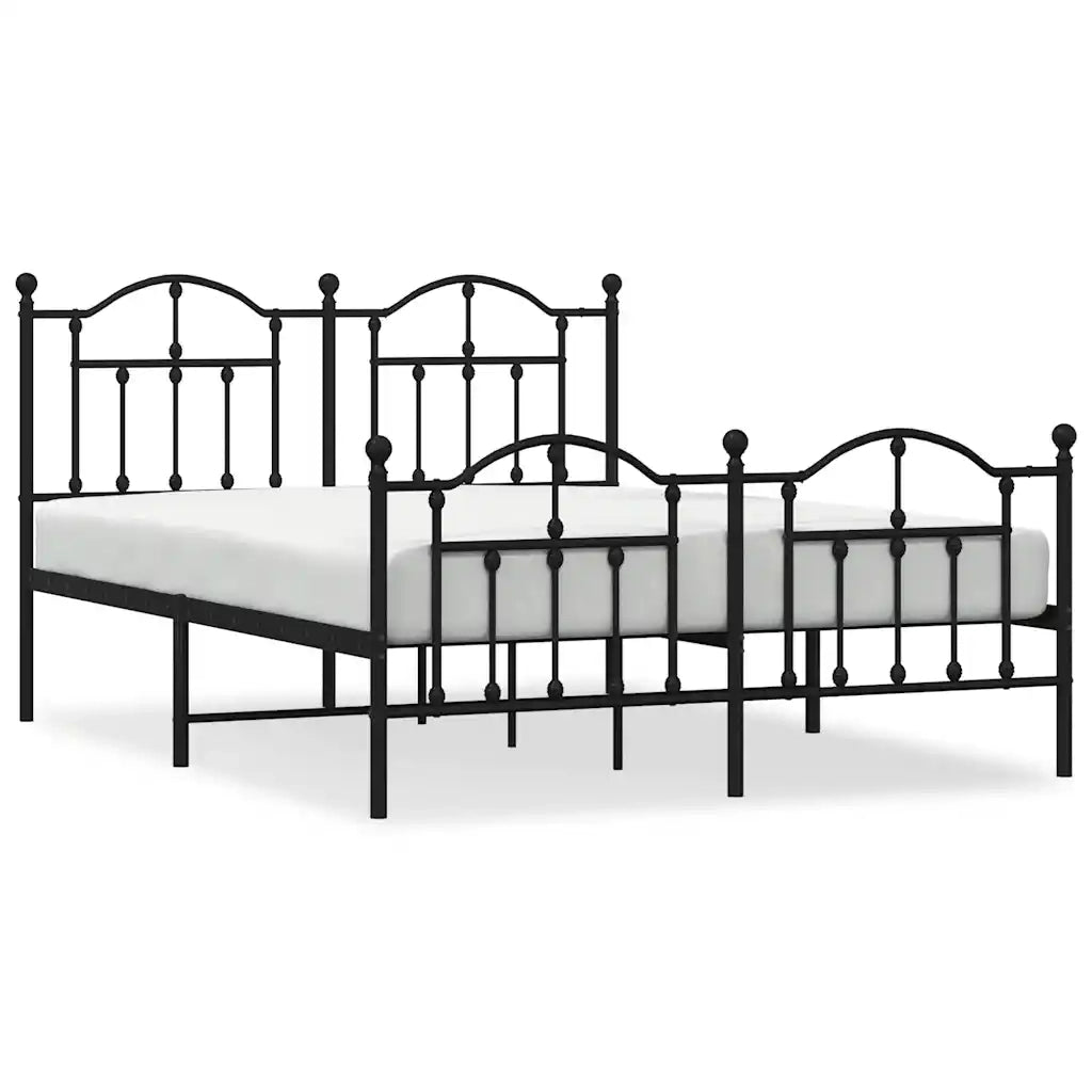 Letto matrimoniale | Letto per adulti | Giroletto con Testiera e Pediera Metallo Nero 140x190 cm