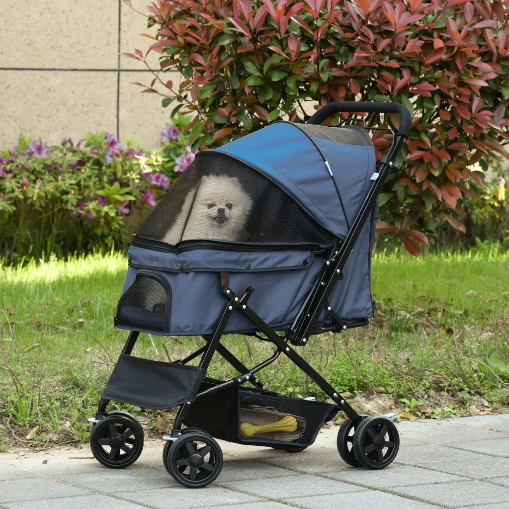 Passeggino per Cani Pieghevole ¨C Xylo ¨C con Cestino e Freni, Guinzaglio Incluso, Blu