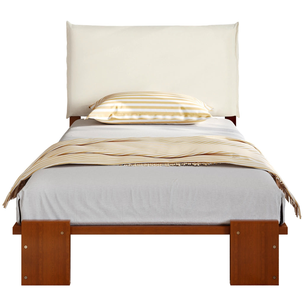letto imbottito legno e tessuto marrone scuro 90 x 200 cm