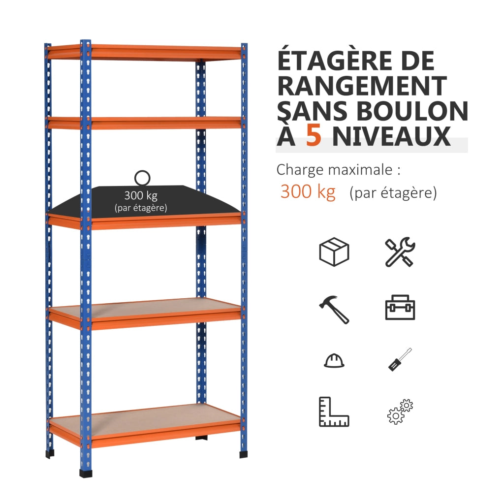 Scaffale Garage 5 Livelli ¨C Xylo ¨C Metallo Blu Arancione 80x40x182cm 1500kg