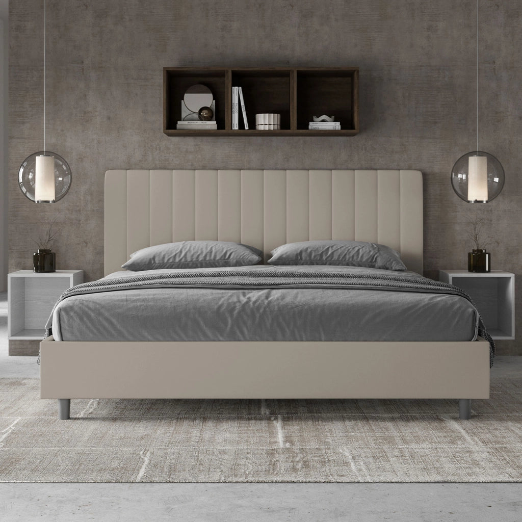 BS COM Letto matrimoniale king size contenitore imbottito 190x210 similpelle tortora