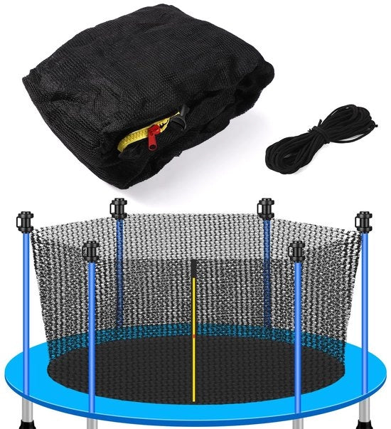 Rete di Sicurezza per Trampolini da 4,27m - Rete con Cintura Regolabile - Chiusura a Doppia Fila - Corda da 13m - Materiale PE - Nero - Rete per Trampolini