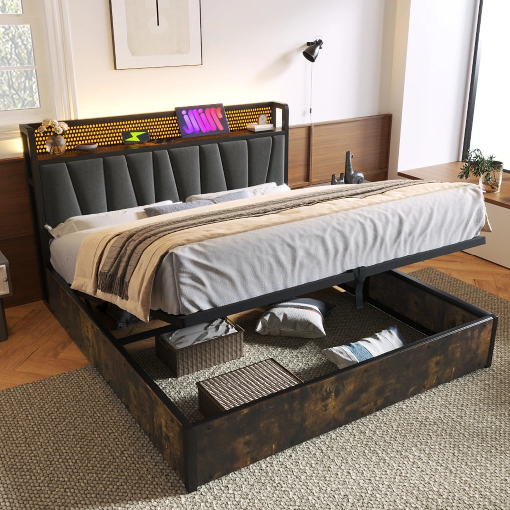 letto in tessuto grigio 160x200 cm
