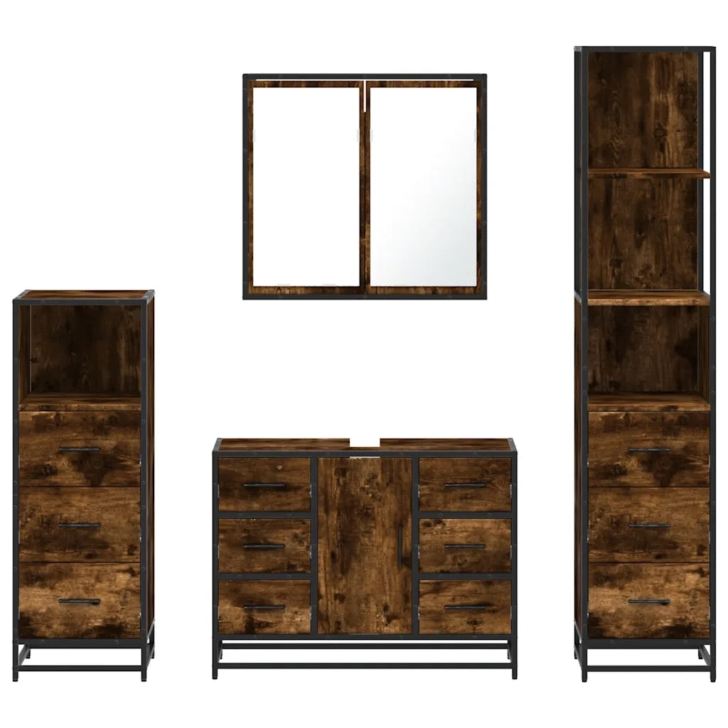 Set Mobili da Bagno 4 pz Rovere Fumo in Legno Multistrato 3301262