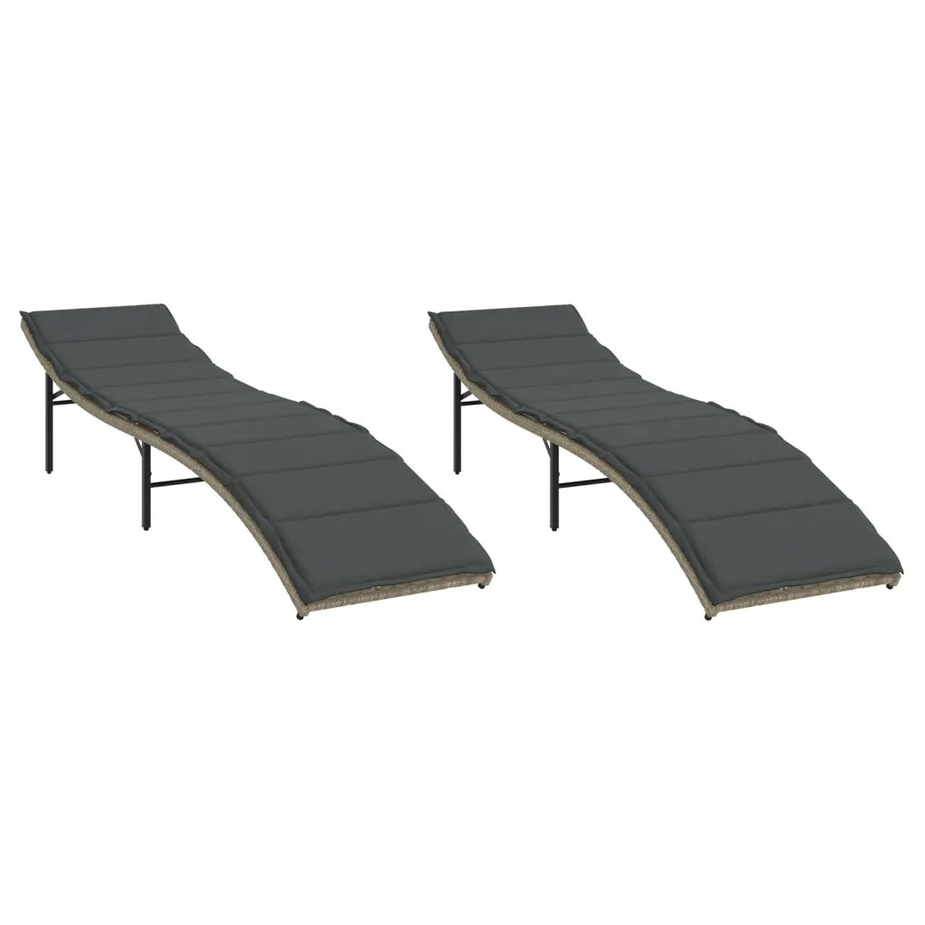 Lettini Prendisole 2 pz | Sdraio da giardino | Lettino da sole con Cuscini Grigio Chiaro in Polyrattan
