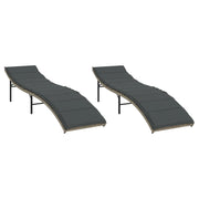 Lettini Prendisole 2 pz | Sdraio da giardino | Lettino da sole con Cuscini Grigio Chiaro in Polyrattan