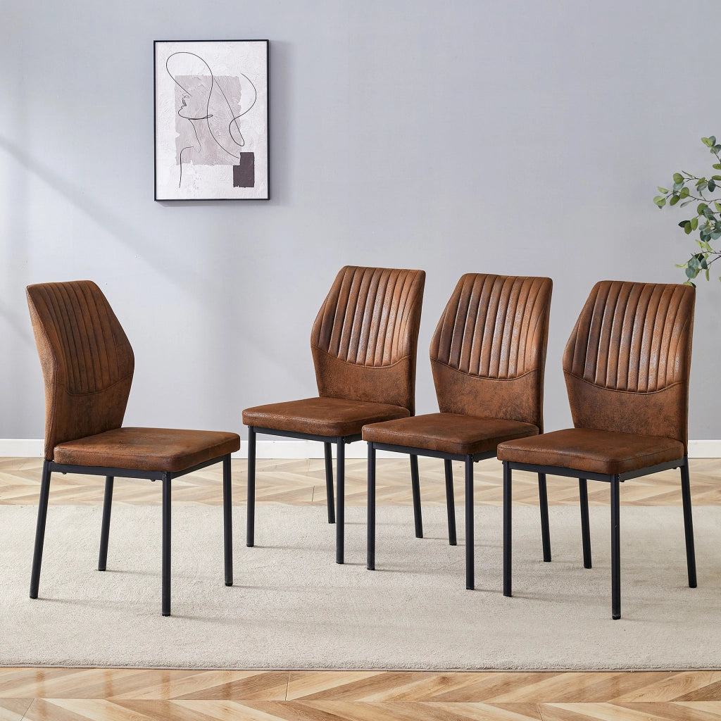 Set di 4 sedie da pranzo in tessuto tech marrone e nero, con gambe in metallo, stile moderno