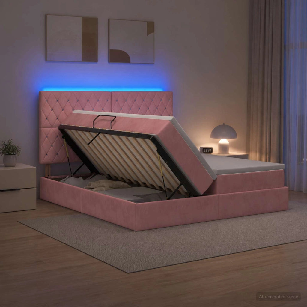 Letto con contenitore LED e materasso Rosa 180 x 200 cm Velluto 3460259