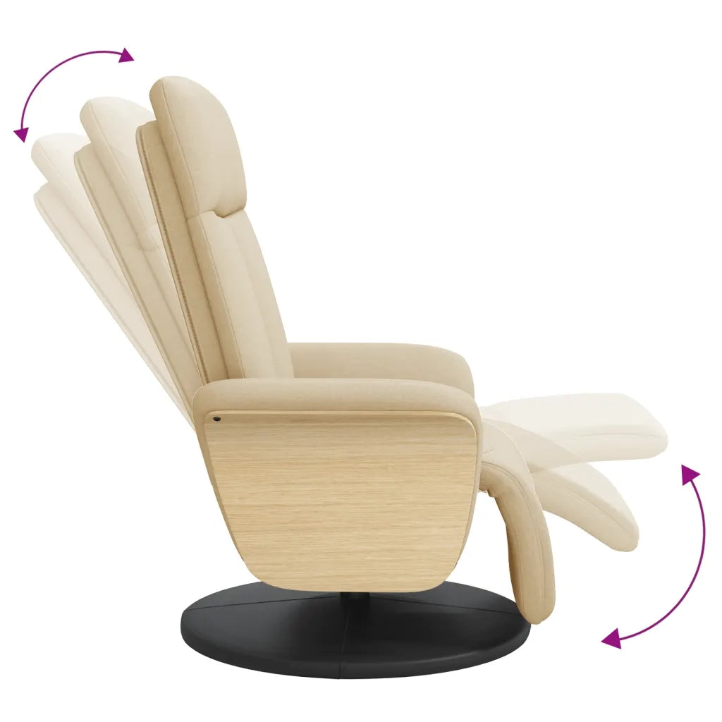 Poltrona | Sedia Relax Reclinabile con Poggiapiedi Crema in Tessuto
