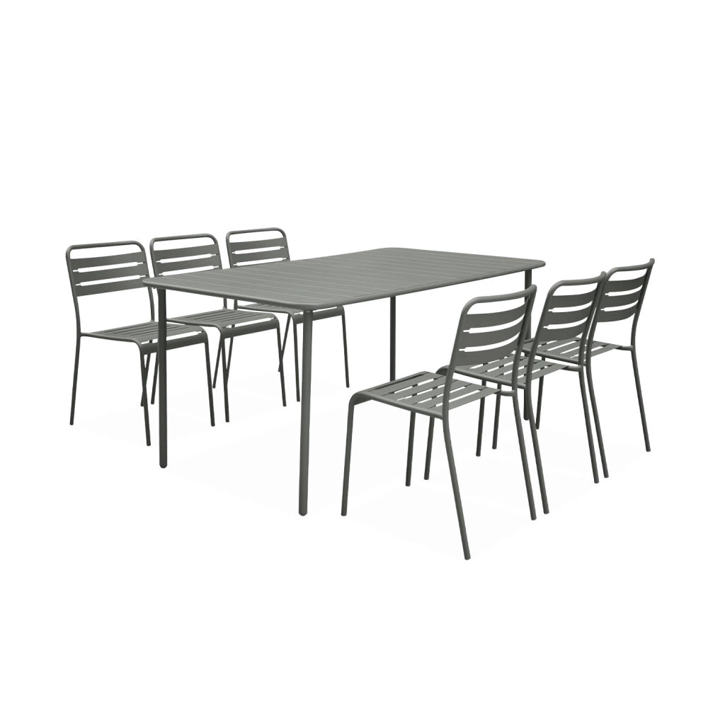 Set tavolo da giardino in acciaio con 6 sedie, 160cm, verde kaki