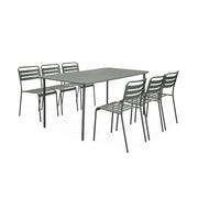 Set tavolo da giardino in acciaio con 6 sedie, 160cm, verde kaki