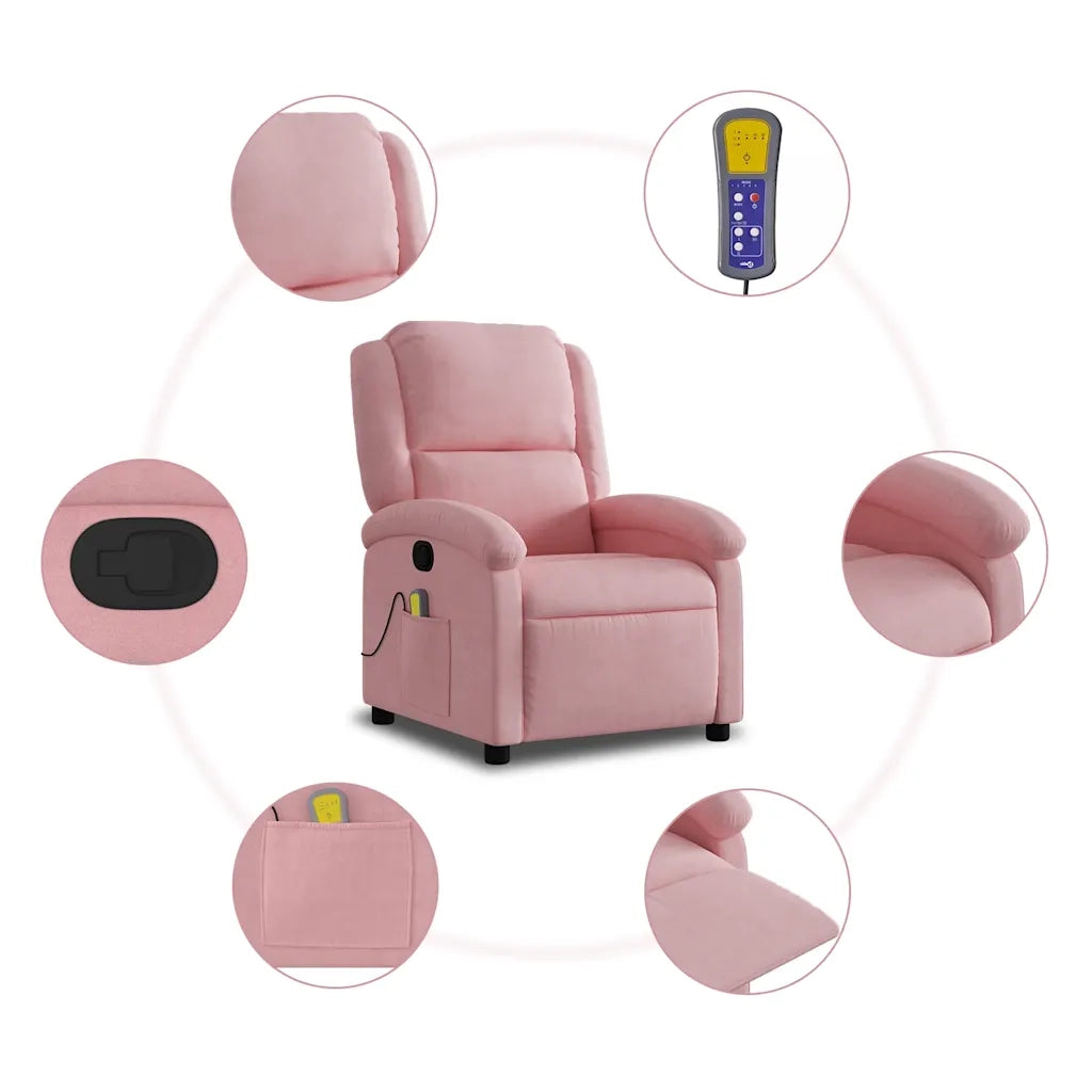 Divano Sedia-Poltrona Massaggiante Reclinabile Rosa in Velluto