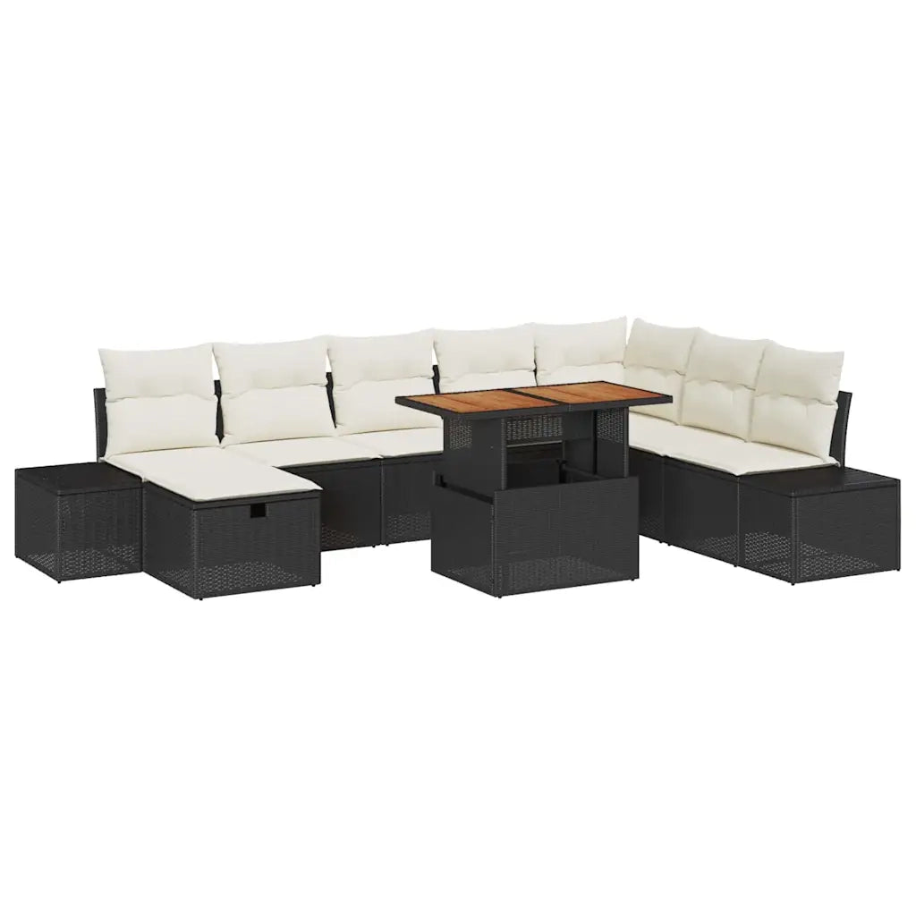 Set Divano da Giardino con archiviazione 9 pcs Nero Poly Rattan