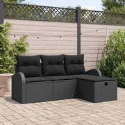 Set Divano da Giardino con cuscino 4 pcs Nero polyrattan
