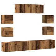 Set Mobile TV 7 pz | Armadietto TV | Mobile Porta TV Montato a Parete Legno Antico in Truciolato