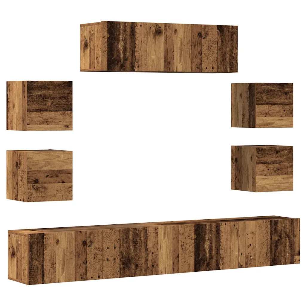 Set Mobile TV 7 pz | Armadietto TV | Mobile Porta TV Montato a Parete Legno Antico in Truciolato