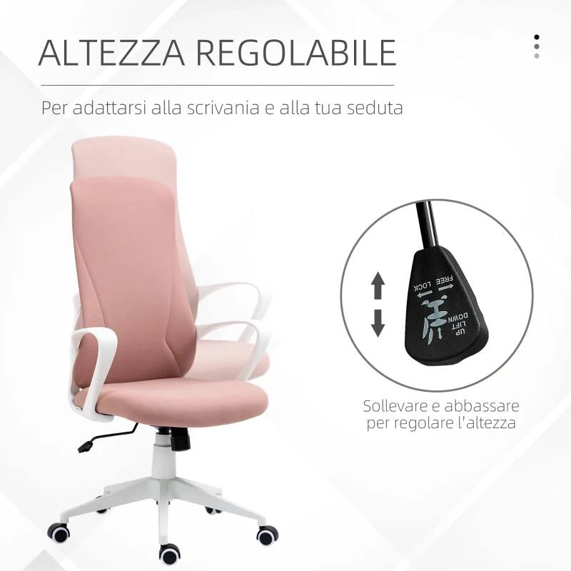SEDIA DA UFFICIO ERGONOMICA E IMBOTTITA CON ALTEZZA REGOLABILE E DONDOLO, 62X56X110-119.5 CM, ROSA