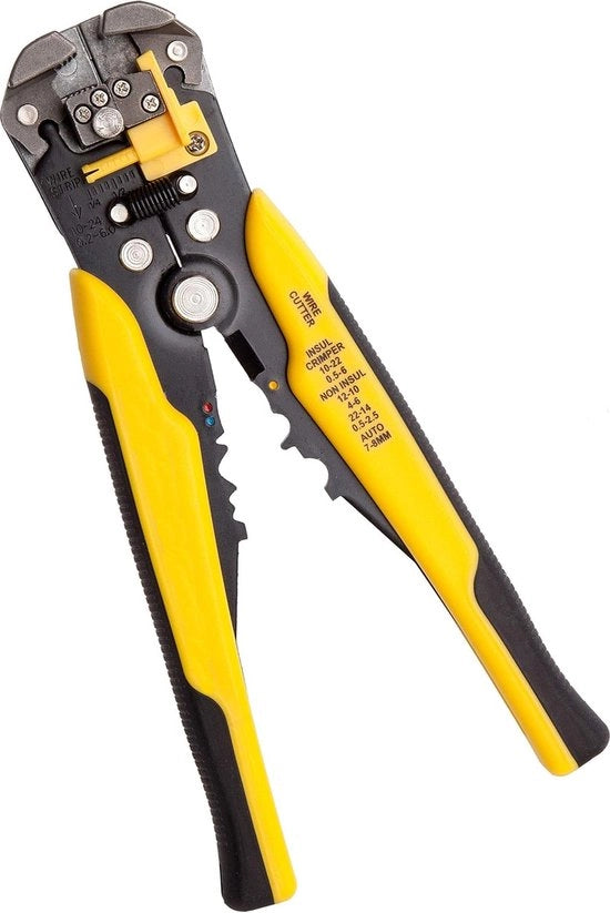 Strippatore automatico - Stantuffo in acciaio, Nero/Giallo - Maniglia ergonomico, Certificato CE - Adattabile per fili di diametro 0.2-6 mm², con funzione di avvitamento e taglio