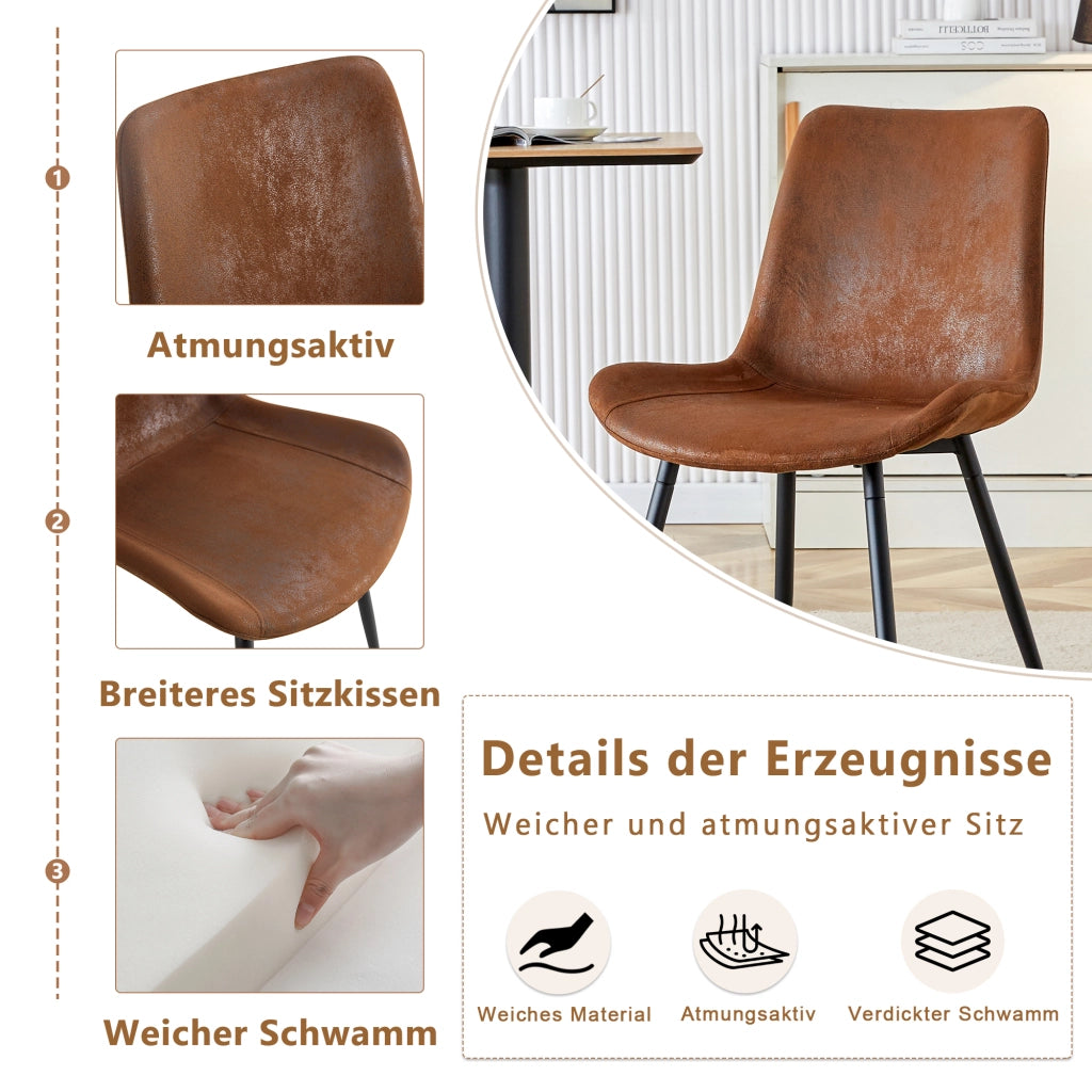 Set di 4 sedie da pranzo marroni in tessuto tecnico traspirante: design moderno con seduta e schienale allargati e piedini in metallo antiscivolo, ide