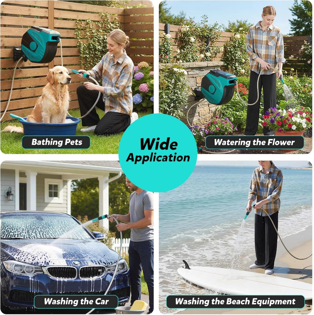 Avvolgitubo da Giardino Automatico a Muro, Tubo in PVC 20 M con Tubo di Alimentazione 2 M, Supporto Girevole a 180°, Ritorno Lento, Avvolgitubo Acqua Retrattile con Ugello Spray (20 M)