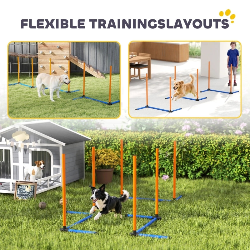 Set di agility per cani, equipaggiamento di agility in 3 pezzi con pali da slalom, borsa per il trasporto, set di allenamento per cani di tutte le