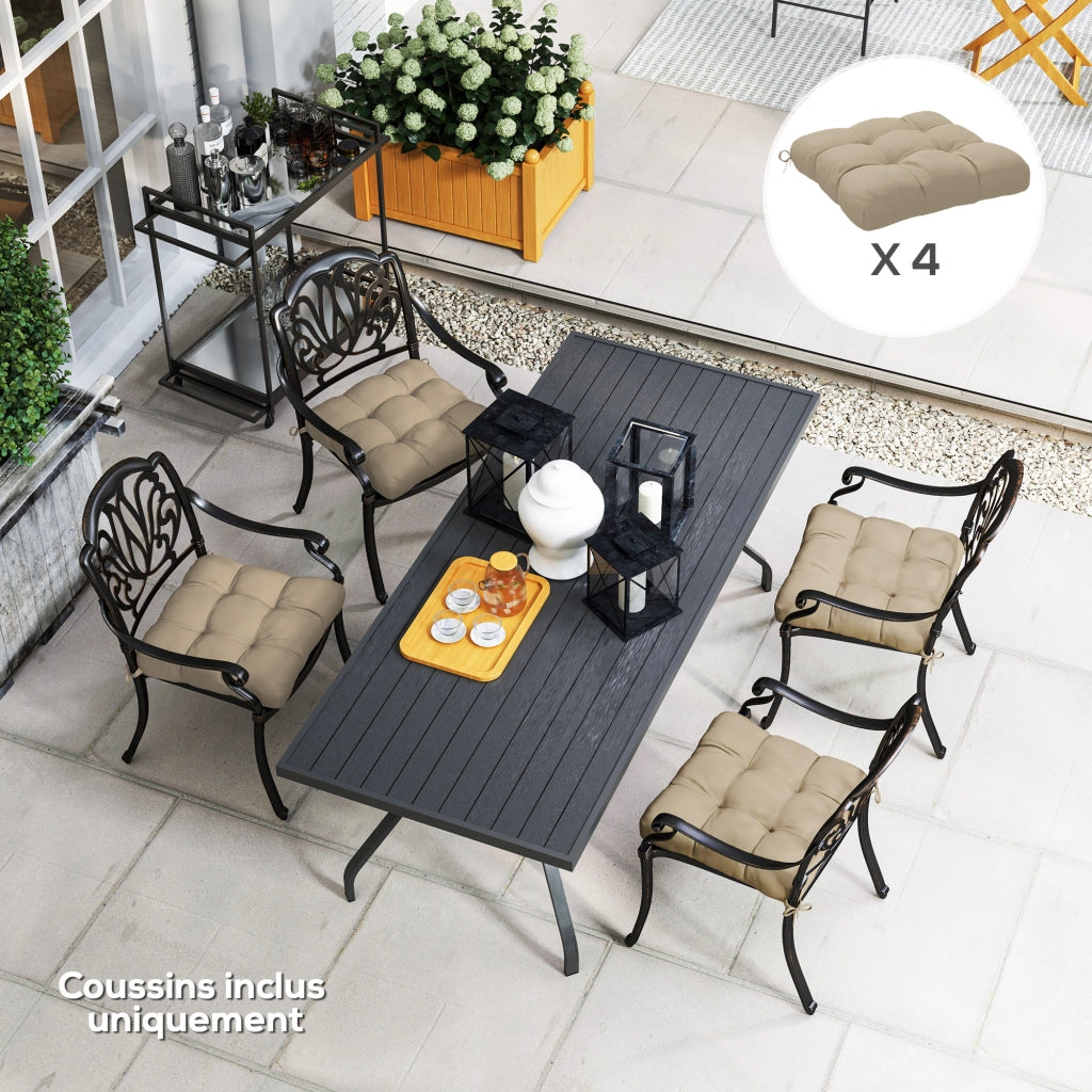 Set 4 cuscini per sedie da giardino ¨C Xylo ¨C imbottiti 10 cm con lacci 48x48 cm cachi