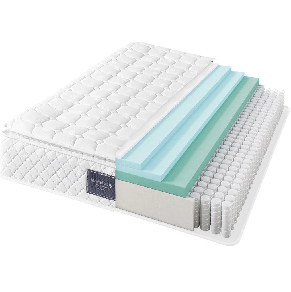Materasso 7 zone 140x200 cm H3 con molle insacchettate; rivestimento in poliestere bianco; altezza 25 cm