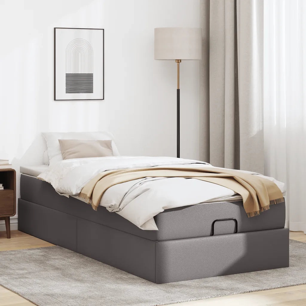 Struttura Letto Pouf con Materasso Grigio 80x200 cm Similpelle 3311009