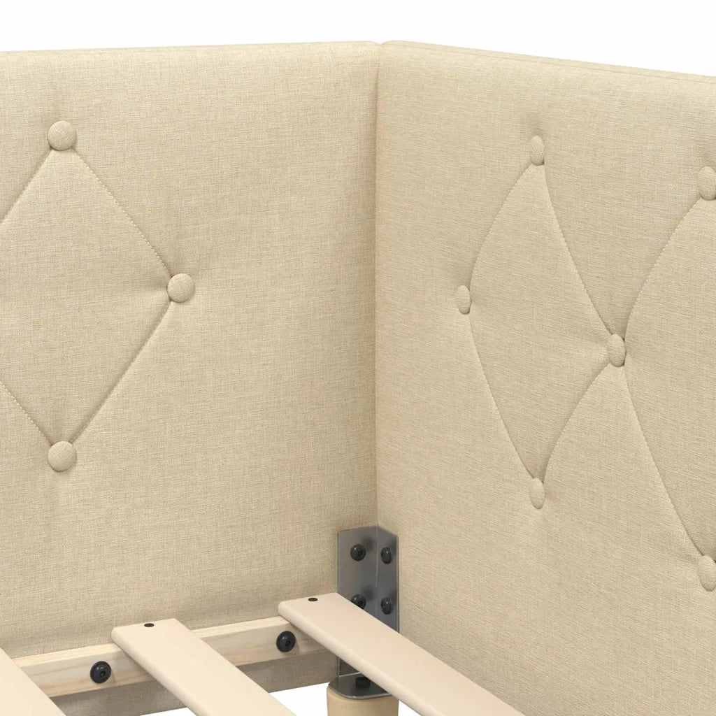Letto singolo | Letto per adulti | Cornice del letto ad angolo Crema 90 x 200 cm Tessuto
