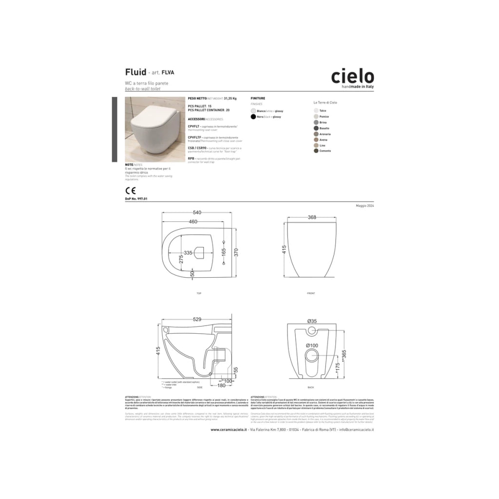 Coppia Di Sanitari a Terra Ceramica Cielo "Fluid" Bianco Lucido