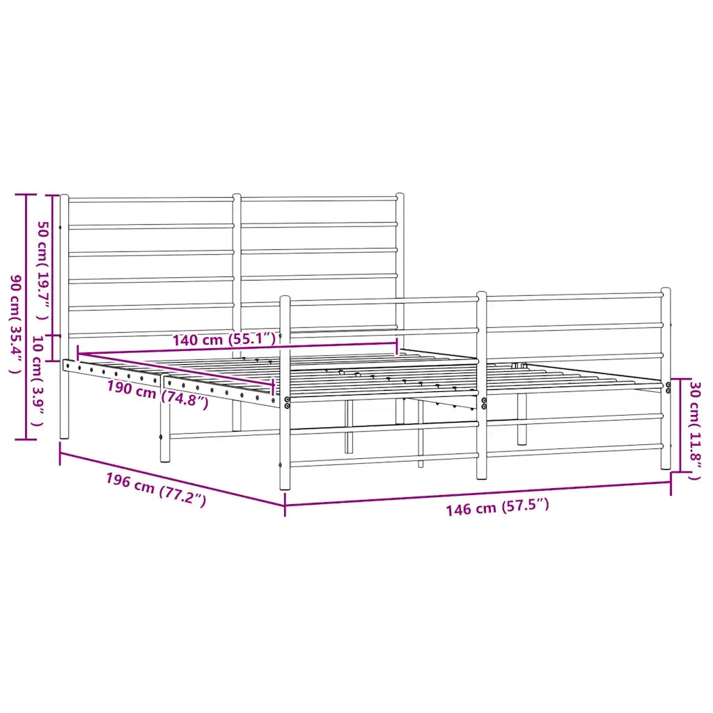 Letto matrimoniale | Letto per adulti | Giroletto con Testiera e Pediera Metallo Nero 140x190 cm