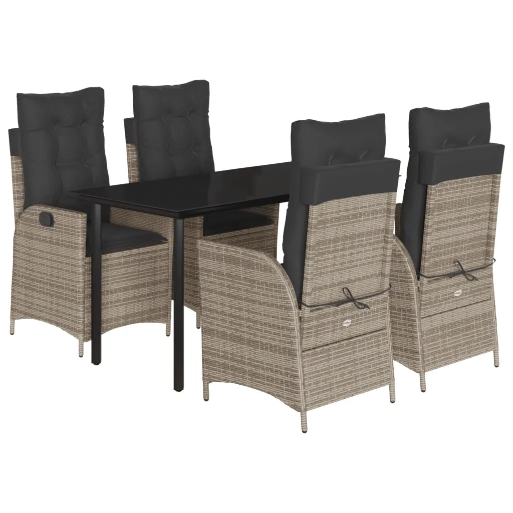 Set da Pranzo da Giardino 5 pz con Cuscini in Polyrattan Grigio