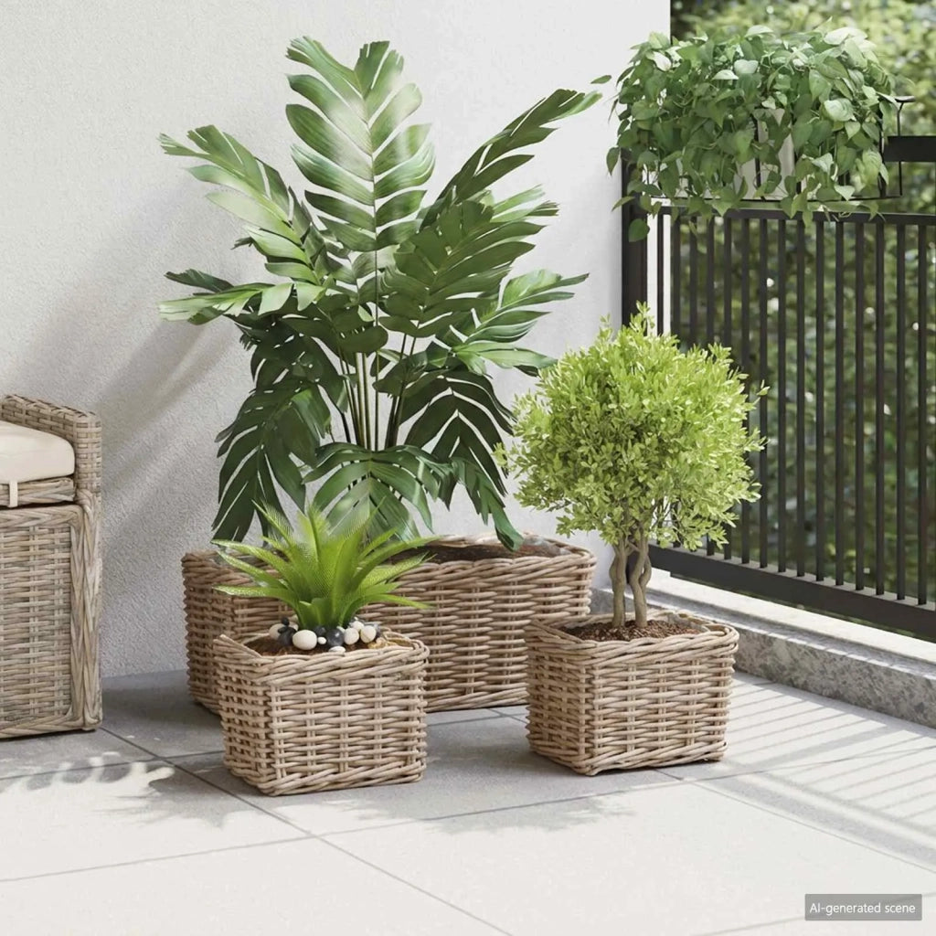 Cestino da Vaso con archiviazione 3 pz Grigio Rattan Kubu CFW3651682