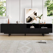 Mobile TV 200x40x51 cm con ante e ripiani aperti in truciolato nero