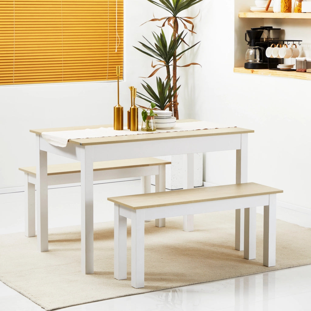 Tavolo da Pranzo Allungabile con 2 Panche ¨C Zephmum ¨C Legno Massello Effetto Rovere 120x60x75 cm