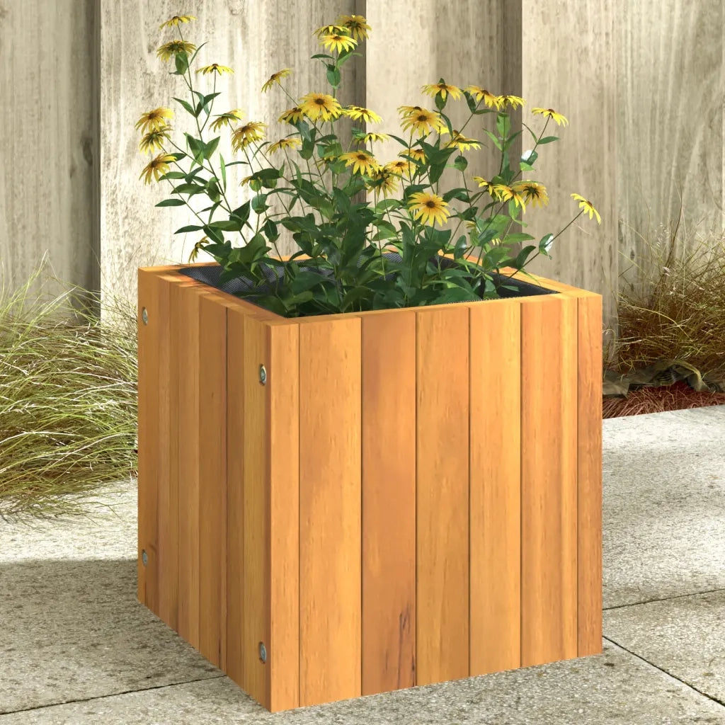 Fioriera | Cassetta per fiori | Vaso da Giardino 25x25x25 cm in Legno Massello di Acacia