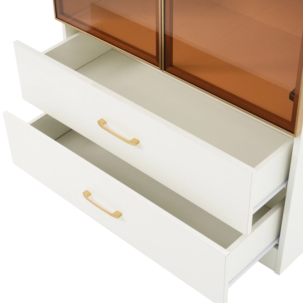 Armadio da bagno 75x34.5x170 cm con vani aperti e vetro temperato in MDF bianco