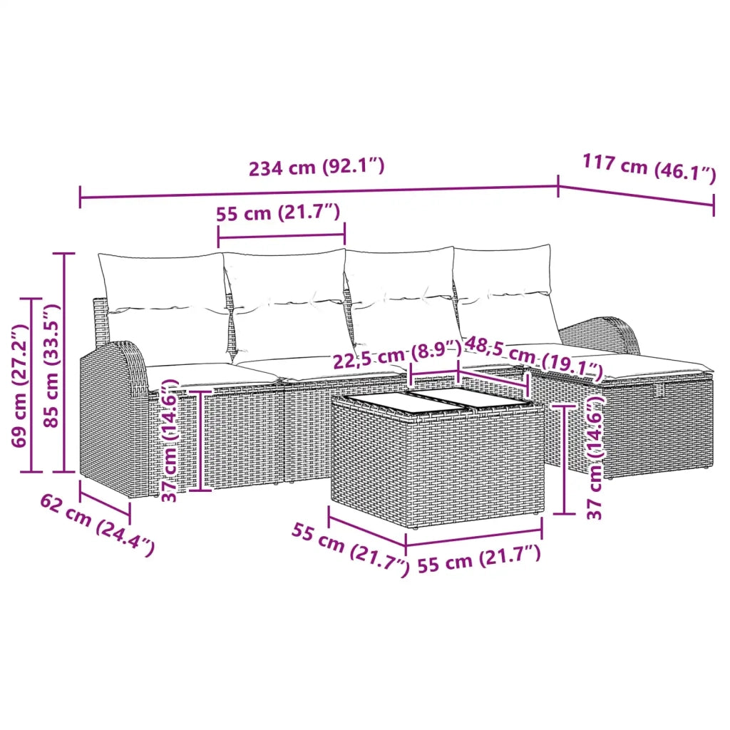 Set di divani con cuscino 6 pcs Grigio chiaro polyrattan
