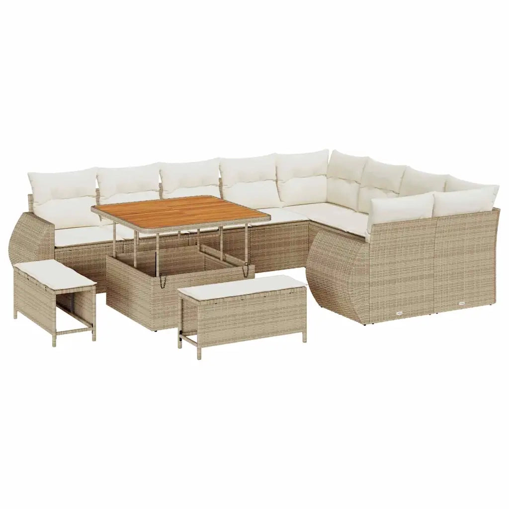 Set Divano da Giardino 12 pcs Beige polyrattan