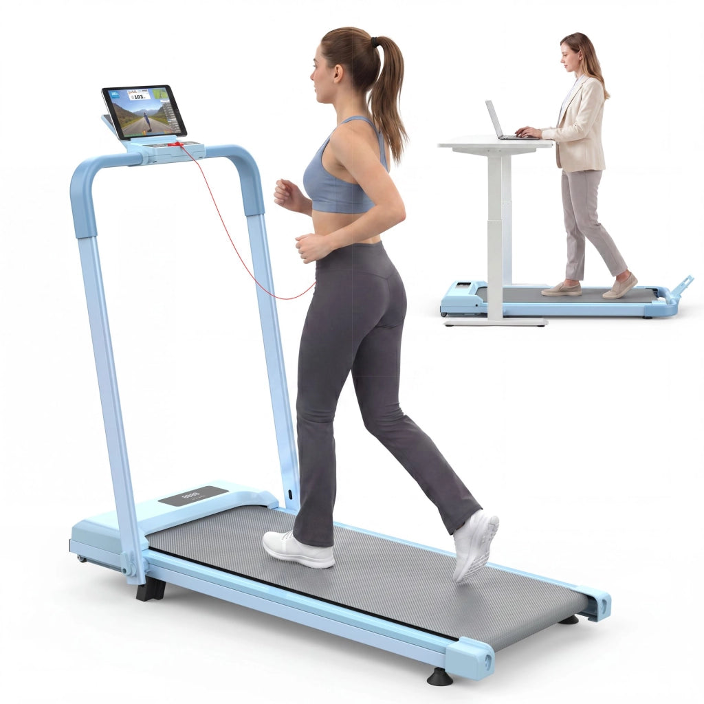 Tapis roulant domestico, con funzione di inclinazione, tapis roulant da tavolo compatto e portatile, portata massima 120 kg, blu
