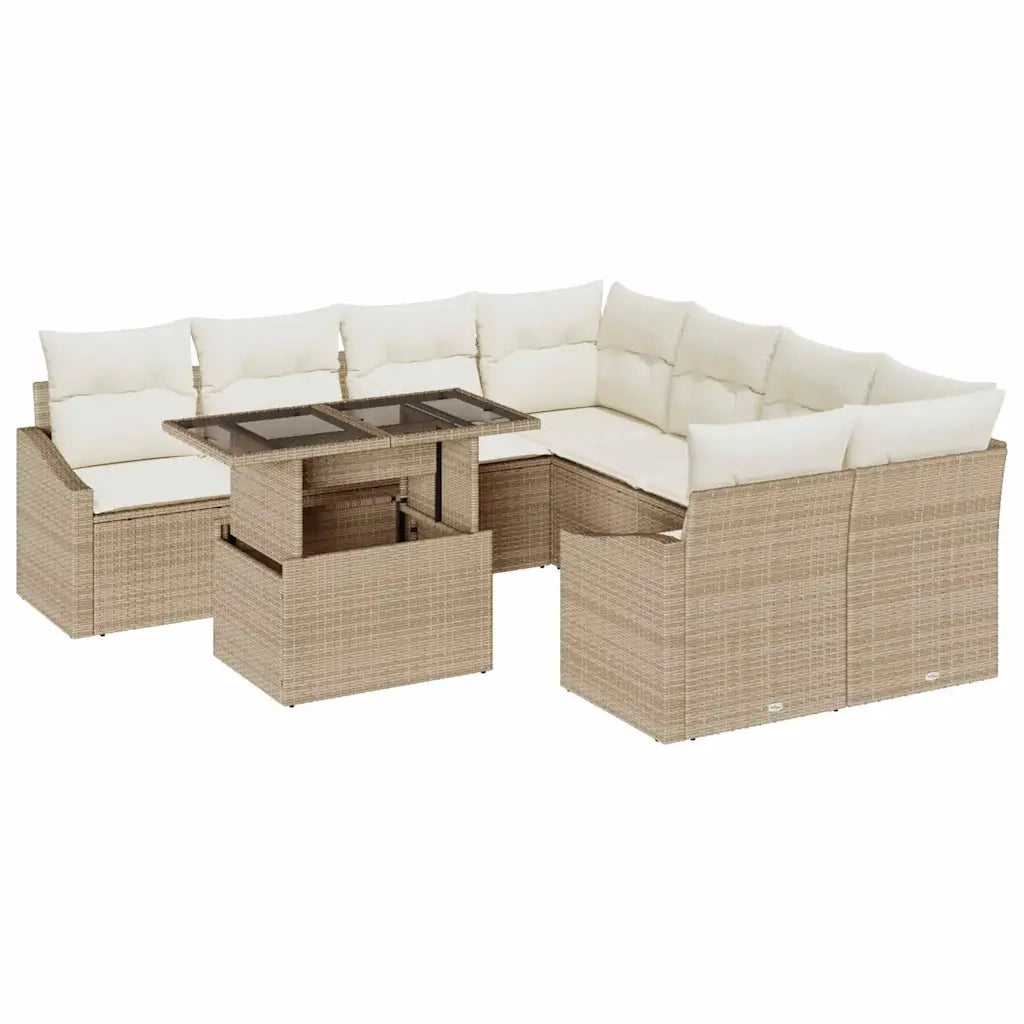 Set Divano da Giardino 9 pcs Beige Poly Rattan