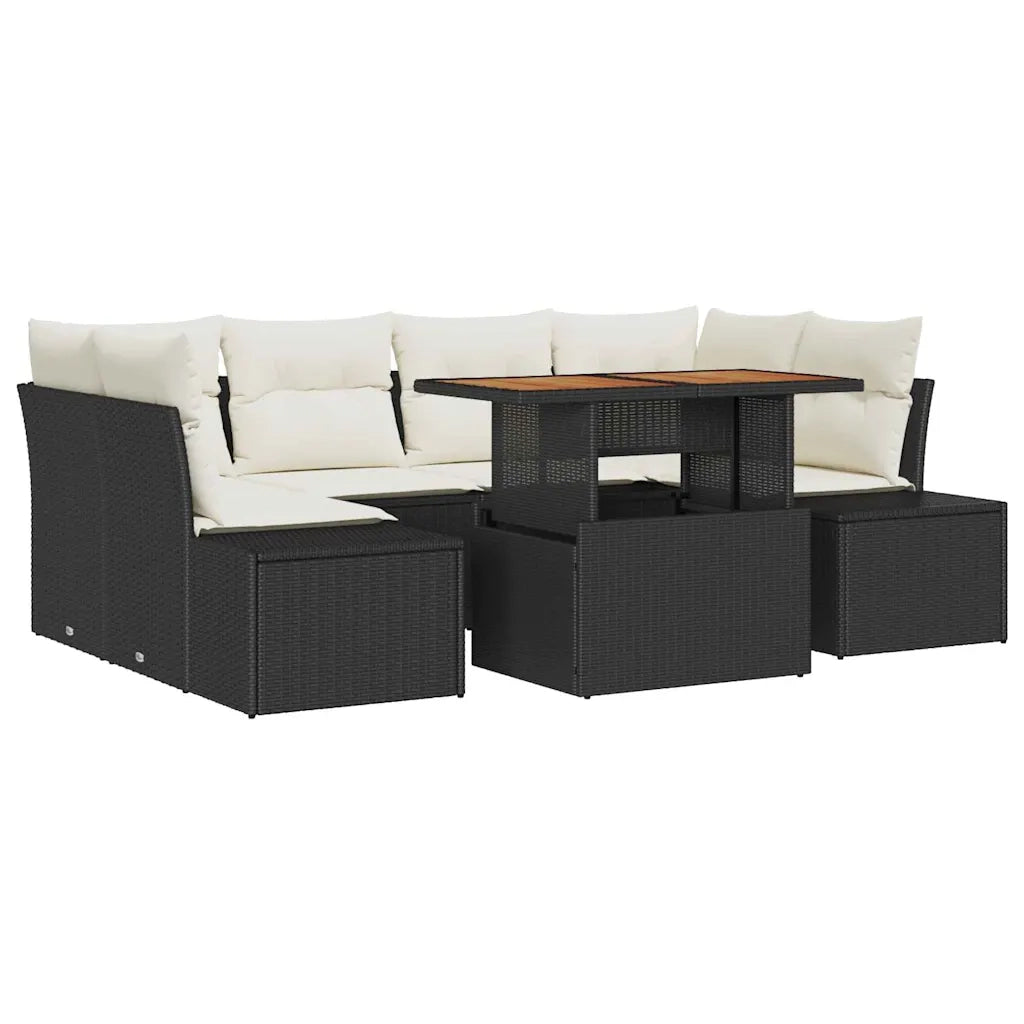 Set da Pranzo per Giardino con cuscino 7 pcs Nero e Crema 3349914