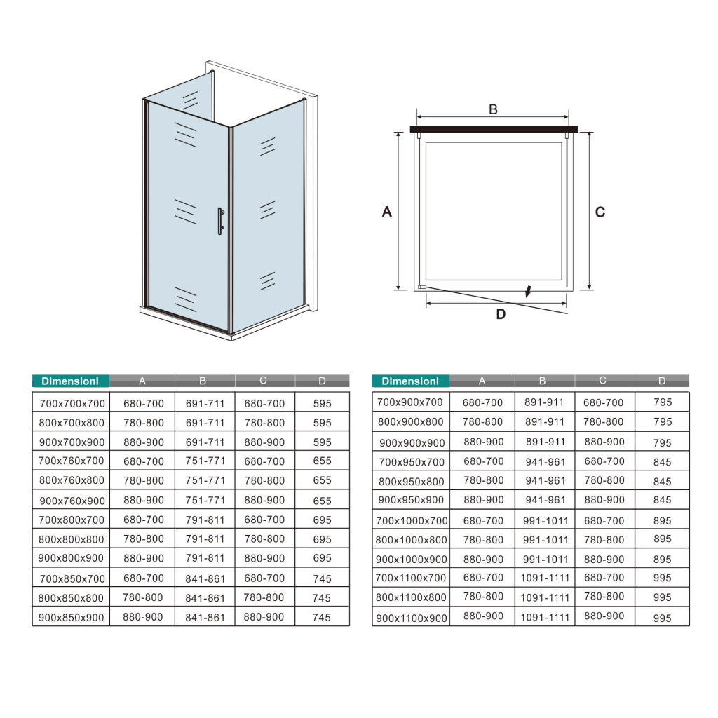 195 cm Box Doccia a Tre Lati Porta Battente 100 cm Due Pareti Fisse 70 cm Vetro 6mm Anticalcare Barra da 45 cm Cromato