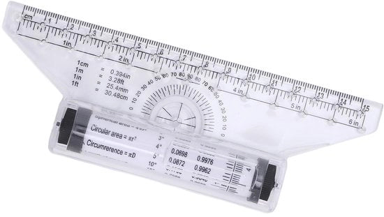 Strumento di Misura con Bussola 15 Cm - Misuratore con Bussola per Angoli - Strumento di Precisione per Misurazioni - Disegno Circolare per Cercle/Ovali - Scala Chiara e Formule - Righello con Linea di Disegno