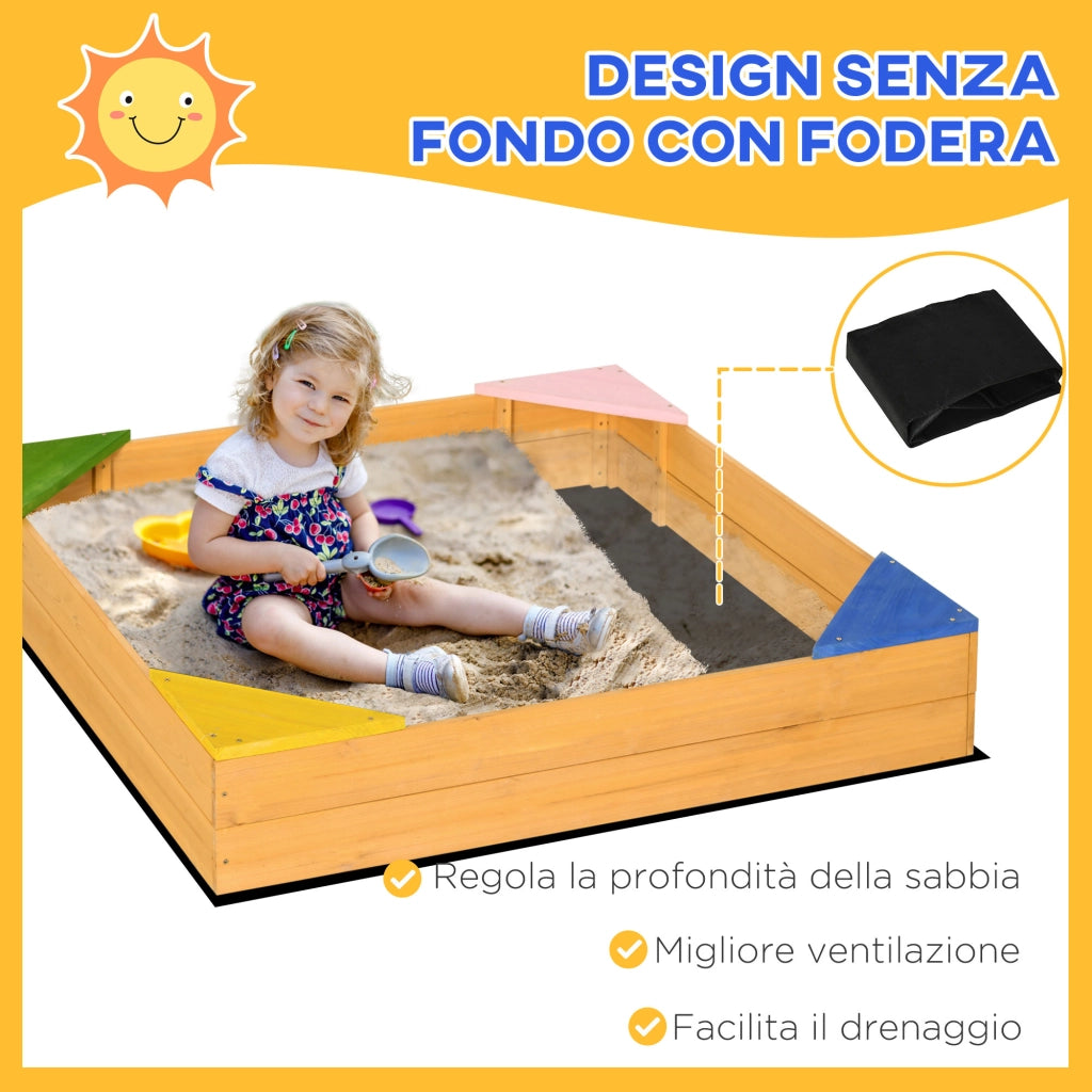 Sabbiera Legno Abete 4 Bambini Giardino ¨C Xylo ¨C 109x109x19.8 cm