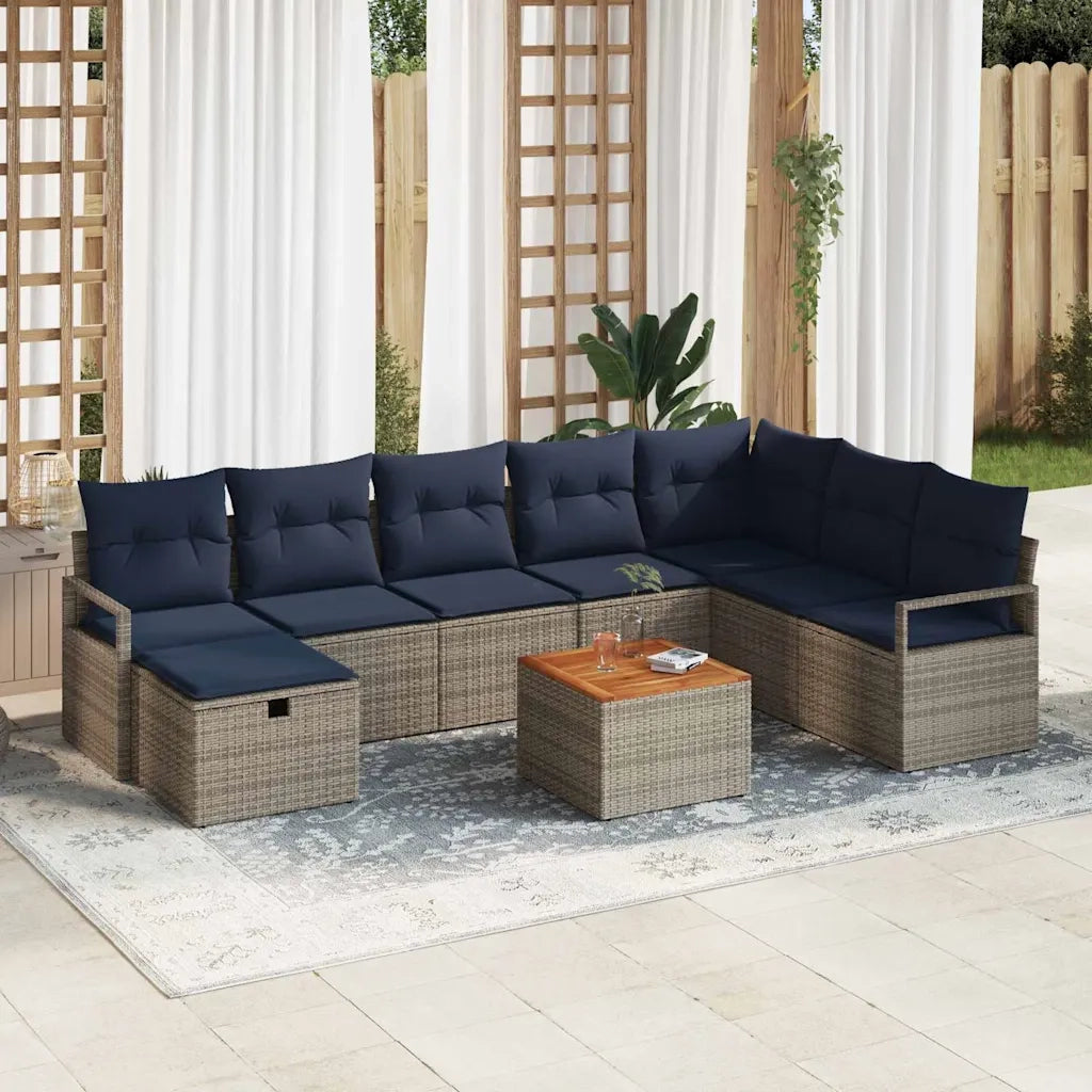Set Divano da Giardino con cuscino 9 pcs Grigio polyrattan 3359556