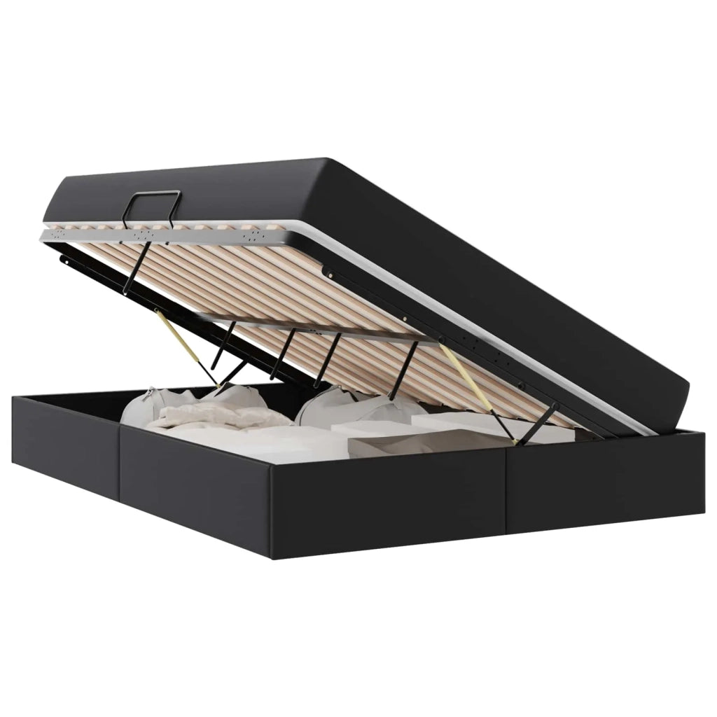 Letto con contenitore e materasso 2 pcs Nero Pelle