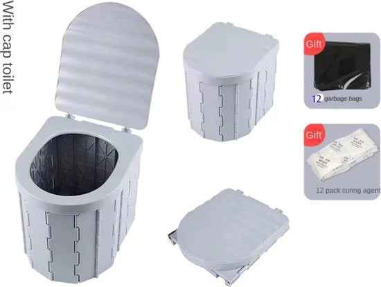 Camping Toilet Portatile - Grigio - Bacinella Portatile - Sacchetti Biodegradabili - Toilette da Campeggio con Coperchio - Toilette da Camping - WC da Campeggio - Toilette Portatile per Adulti - Toilette da Campeggio Portatile - Toilette Portatile Opaca